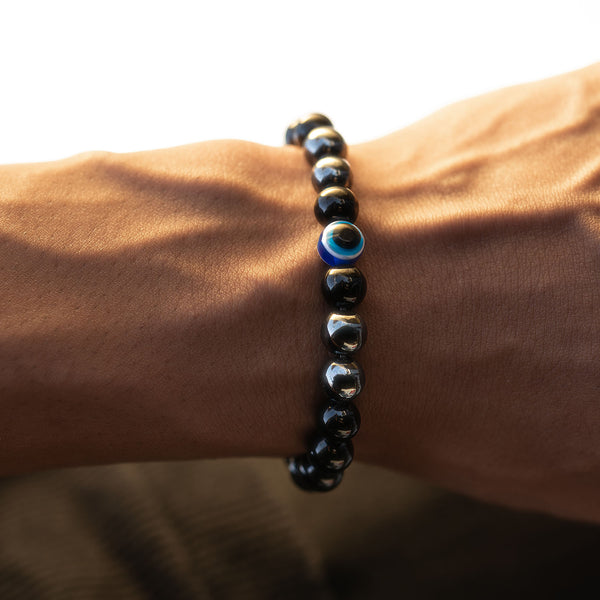 Protective Evil Eye Hematite Natural Stone Bracelet with MagSnap