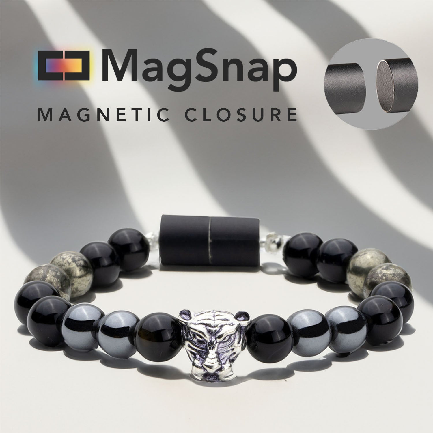 Natural Stone Jewellery Focus Black Panther 2.0 Natural Stone Bracelet with MagSnap