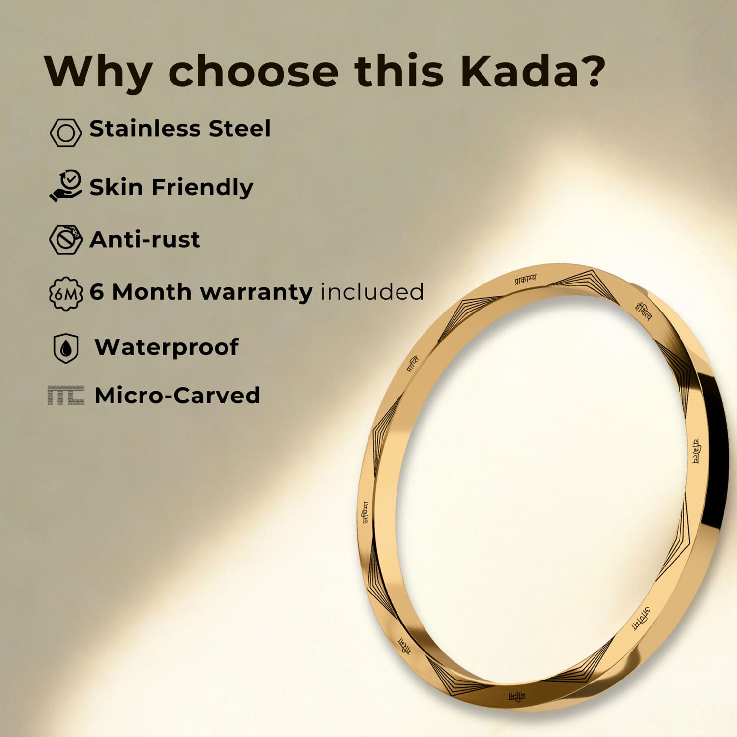 9 Chakra MicroCarved Classic Round Kada Silver