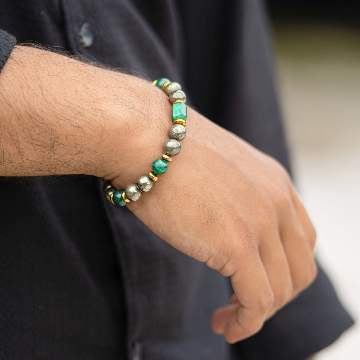 Fortune Pyrite & Malachite Natural Stone Bracelet with Magsnap