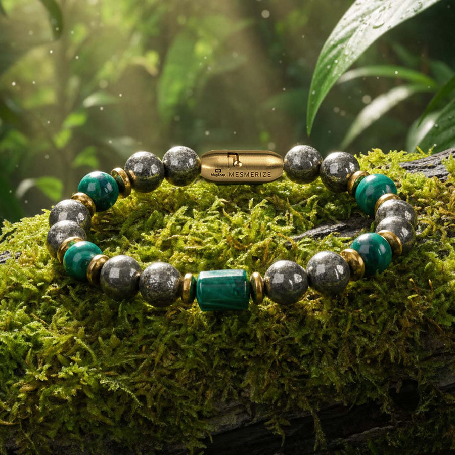 Fortune Pyrite & Malachite Natural Stone Bracelet with Magsnap