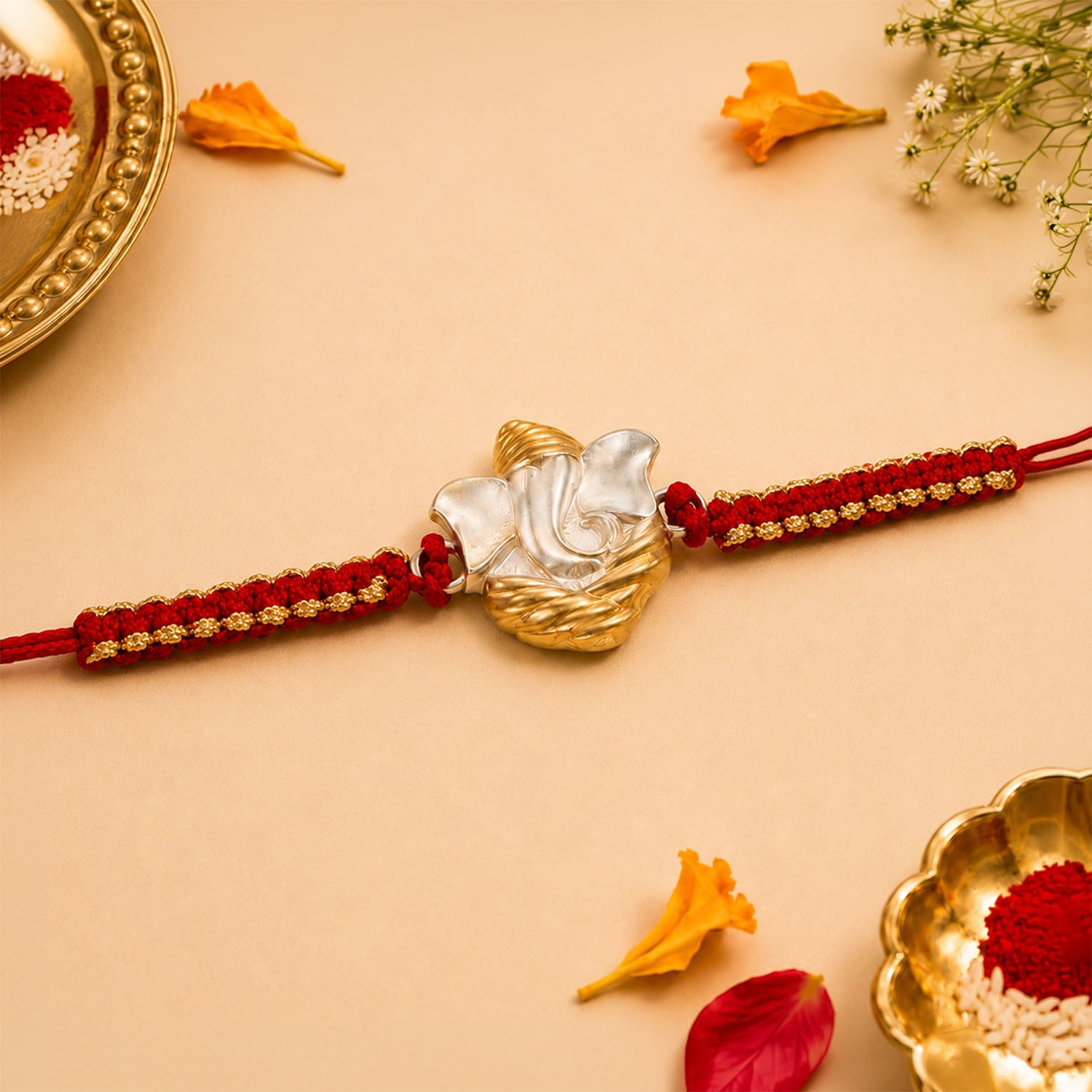 Ganesha Pure Silver Plated Rakhi