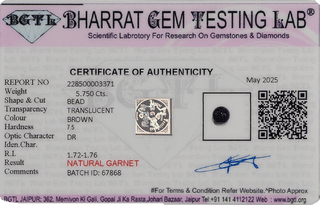 Garnet lab certificate 1