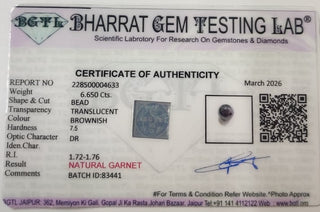 Garnet lab certificate 9