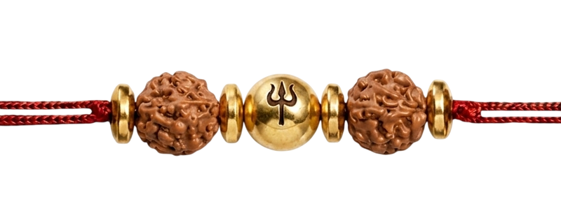 925 Sterling Silver Spiritual Rudraksh Trishul Natural Stone Rakhi
