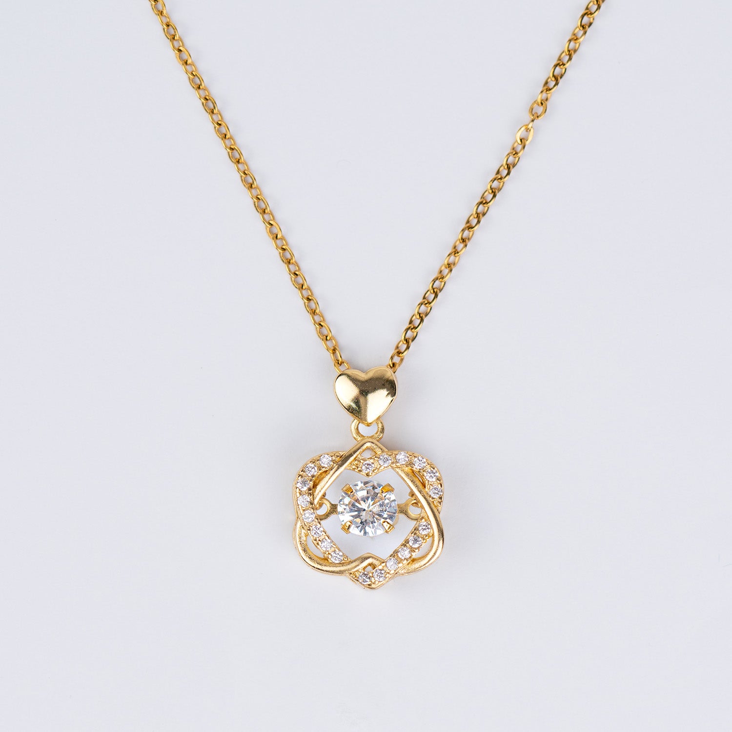 W Premium Jewellery Gold Heart Dancing Diamond Necklace