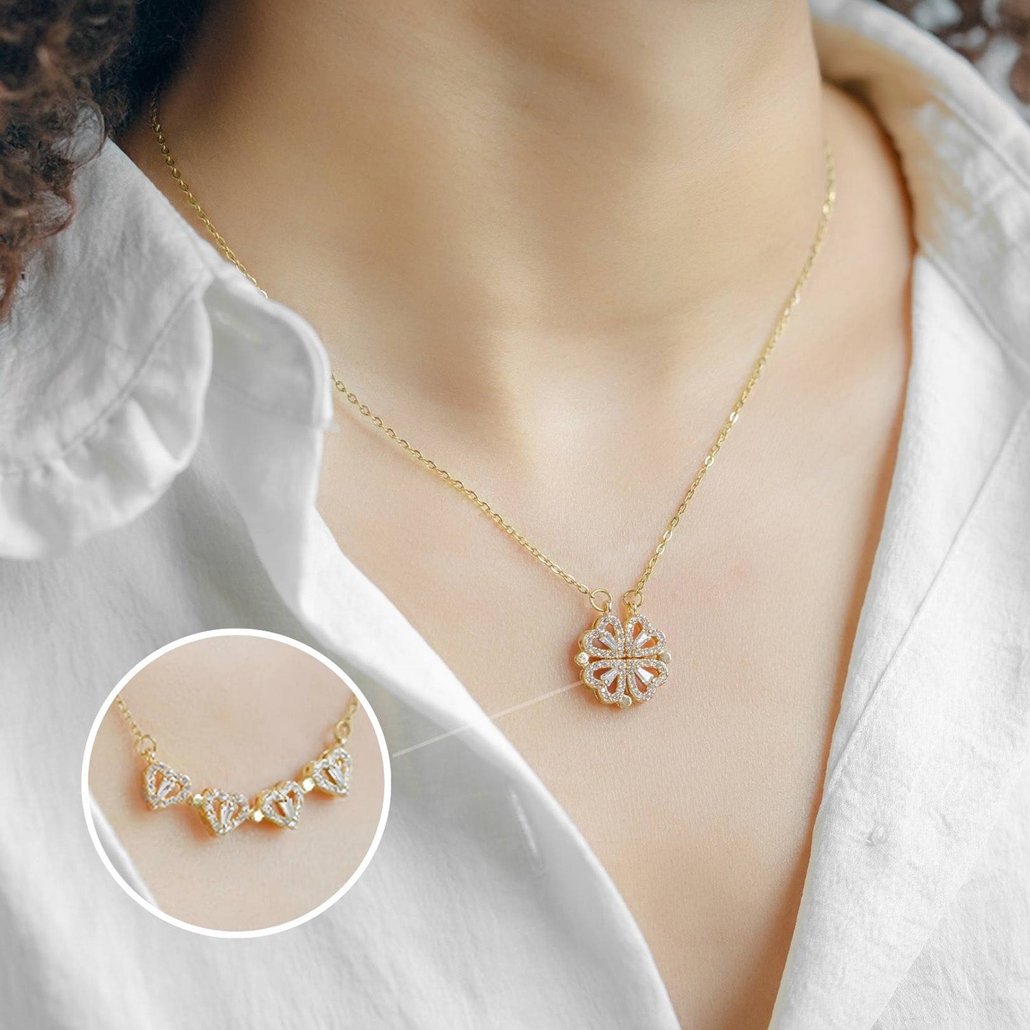 W Premium Jewellery Necklace Clover Magnetic Gold