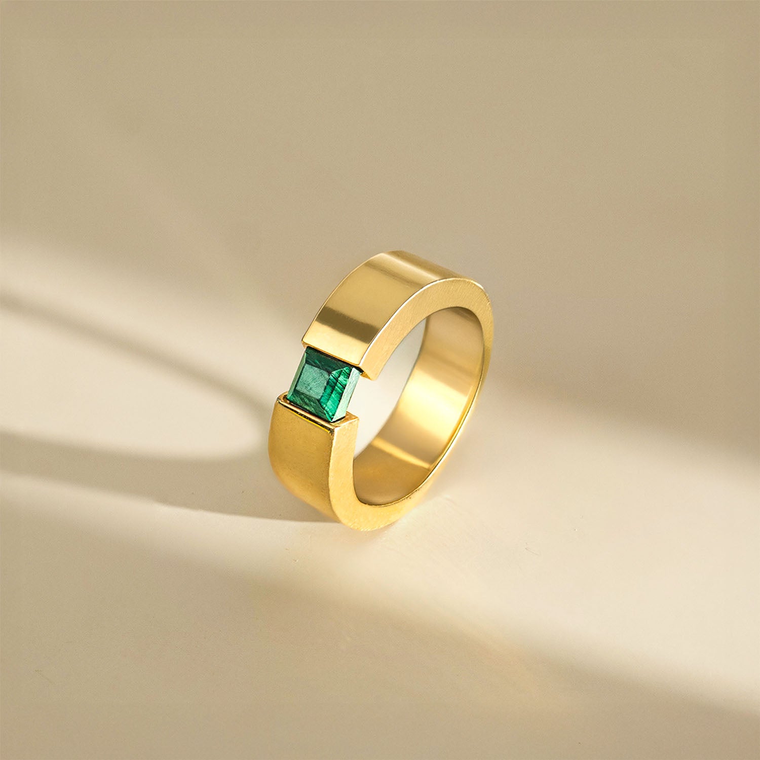 Gold Plated 925 Sterling Silver Ring With Natural Malachite Gem Stone