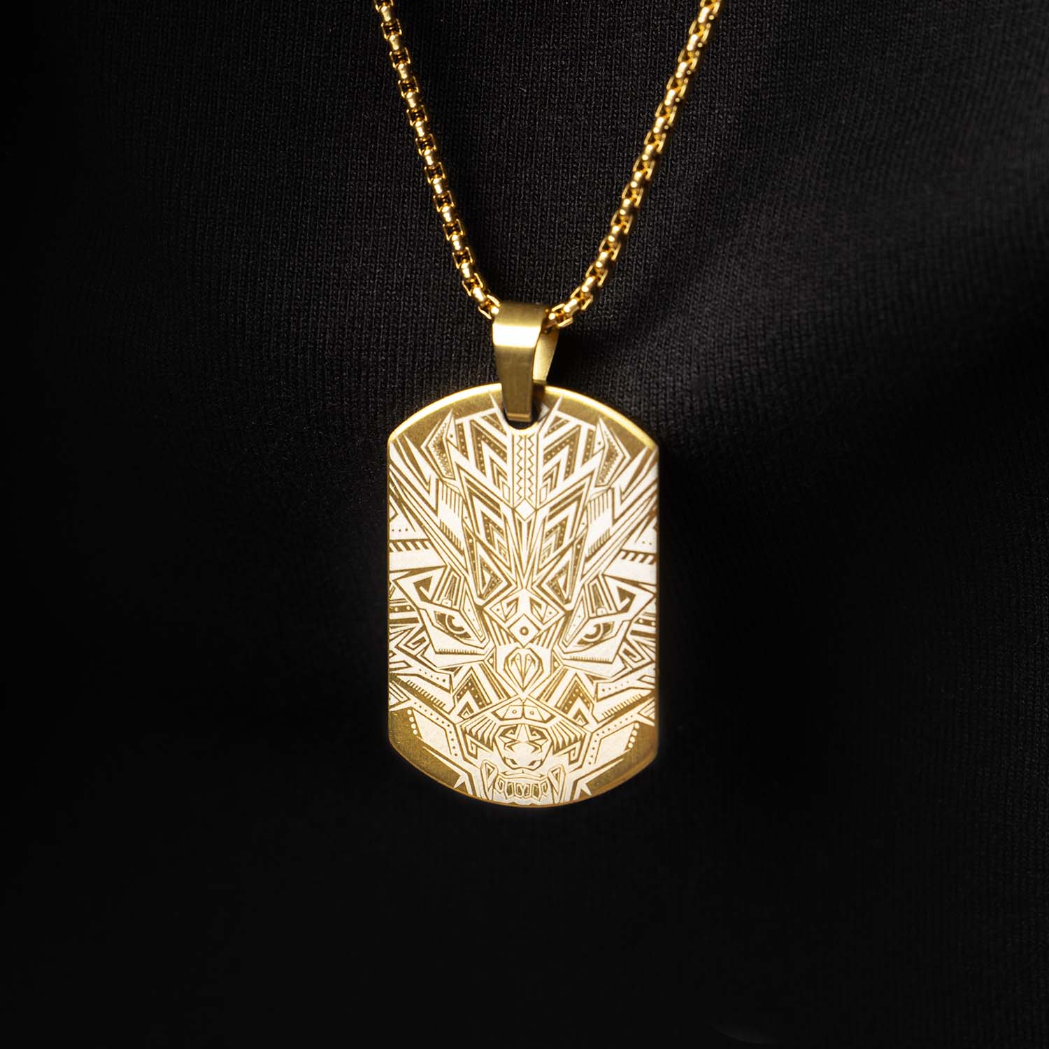 Tribal Dragon Army Dog Tag Necklace Gold