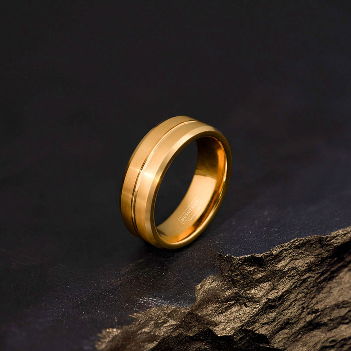 Gold on Gold Streak Tungsten Carbide Band Ring - Mesmerize India