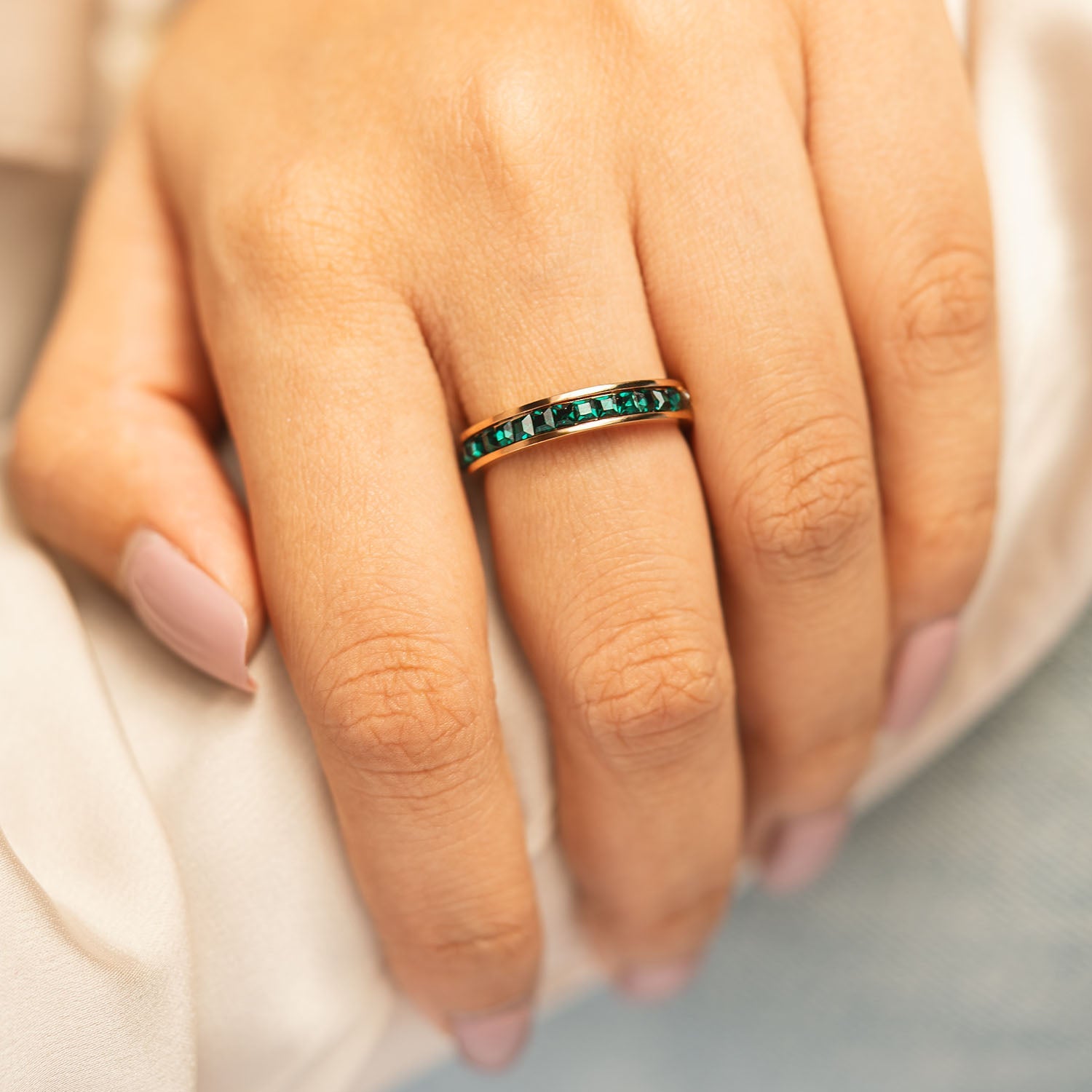 Crystal Band Ring Green