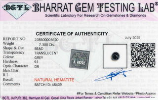 Grey Hematite lab certificate 6