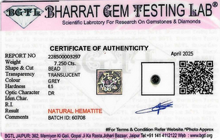 Grey Hematite lab certificate 2