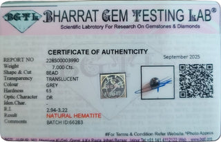 Grey Hematite lab certificate 4