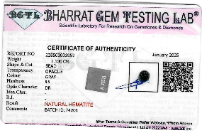 Grey Hematite lab certificate 1
