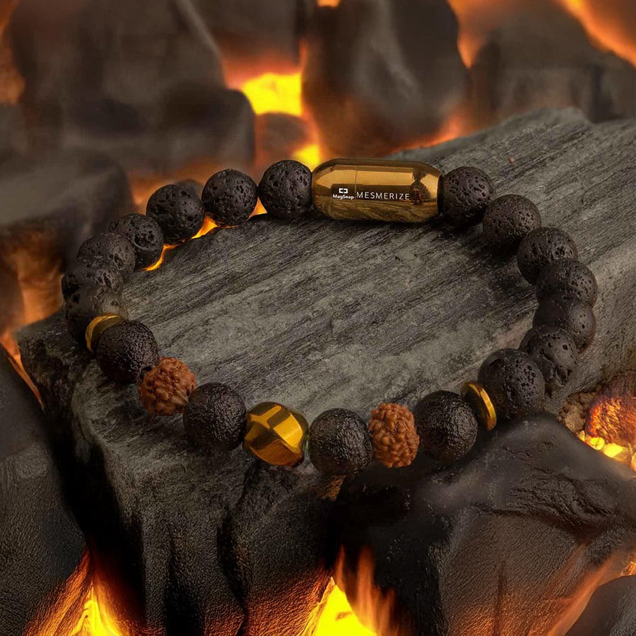 Grounded Rudraksh & Saffordite Natural Stone Bracelet With MagSnap