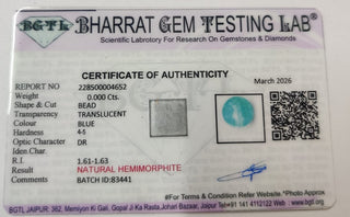 Hemimorphite lab certificate 3