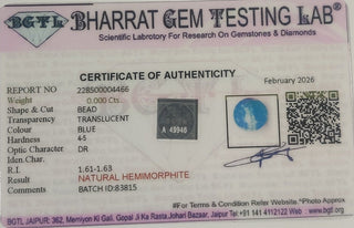 Hemimorphite lab certificate 2