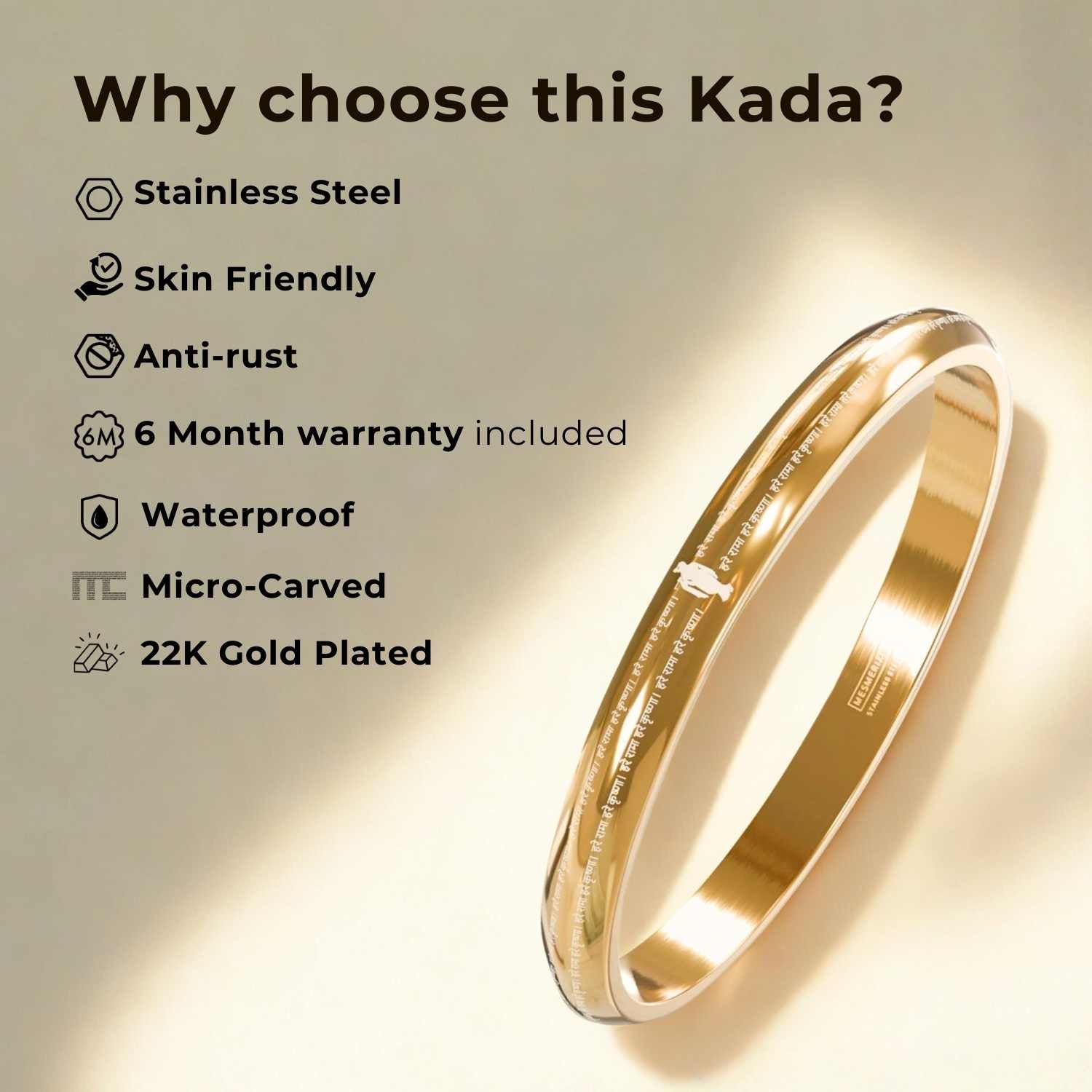 Jai Shree Ram MicroCarved Round Curved Kada Gold