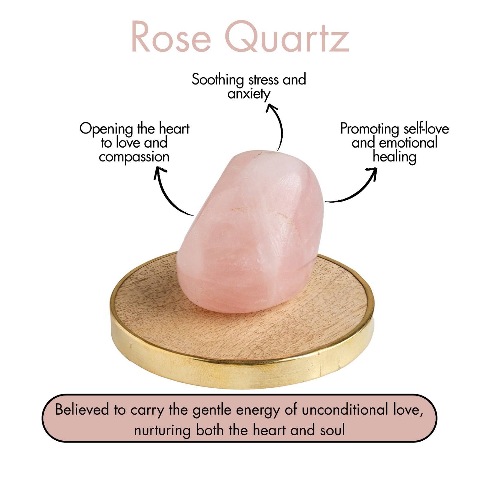 Solace Polished Rose Quartz Raw Stone With Mango Wood Coaster