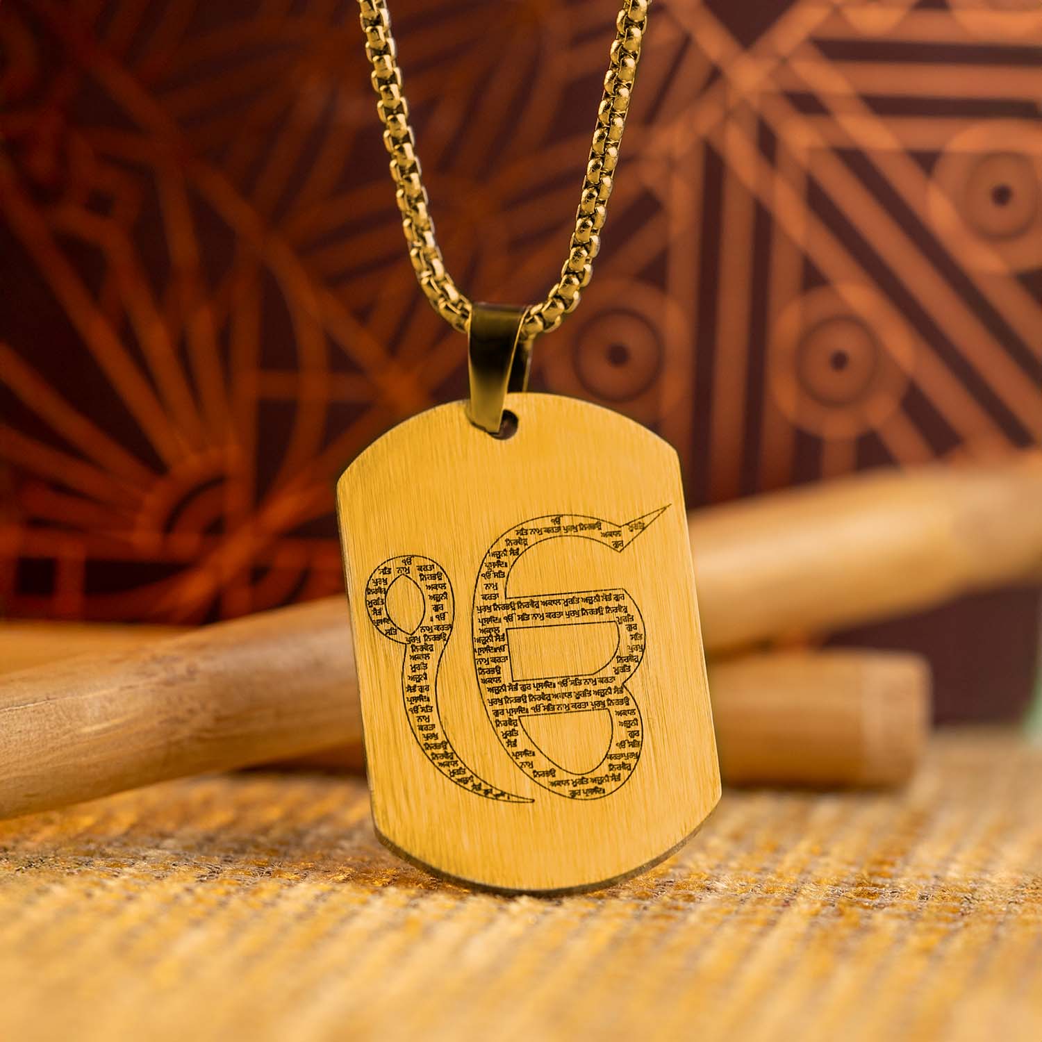 Ik Onkar MicroCarved Tag Necklace Black