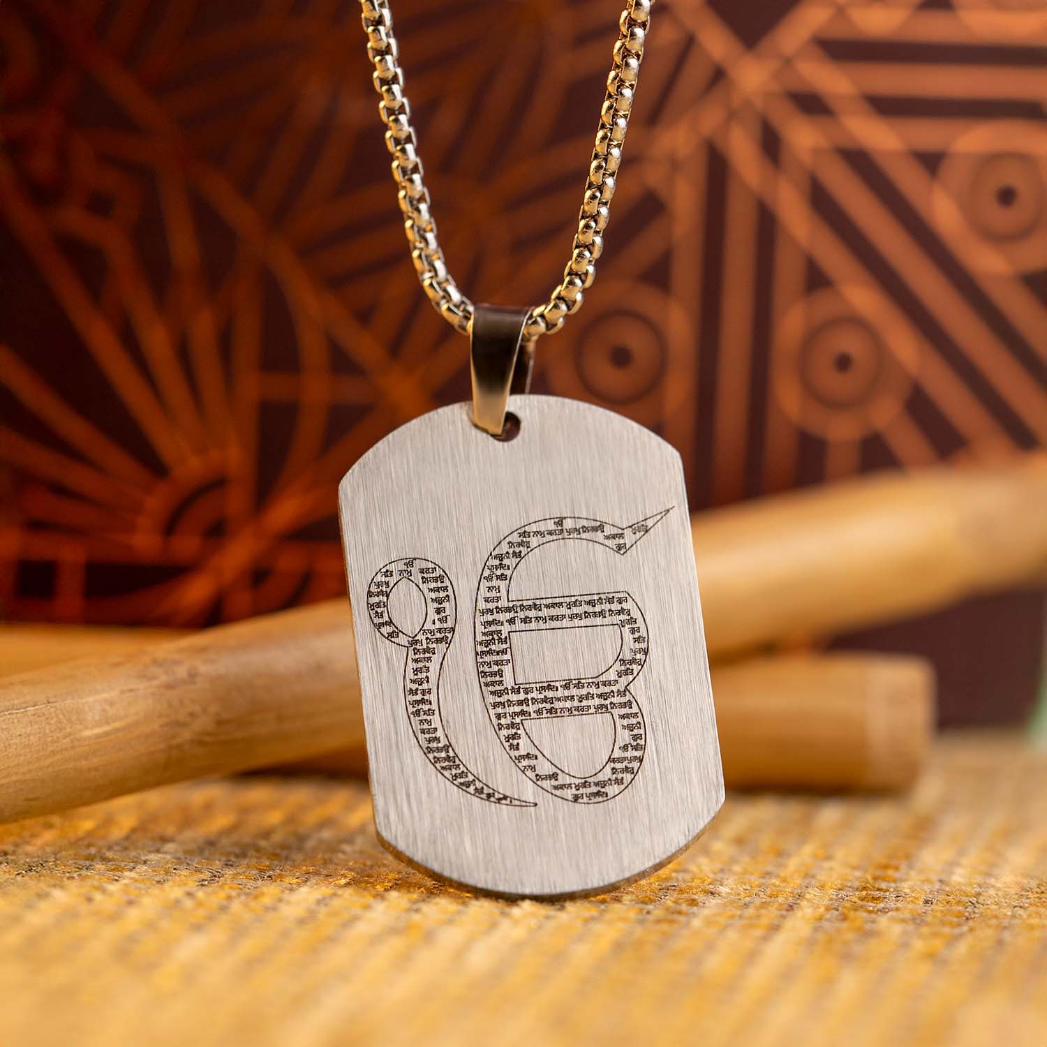 Ik Onkar MicroCarved Tag Necklace Black