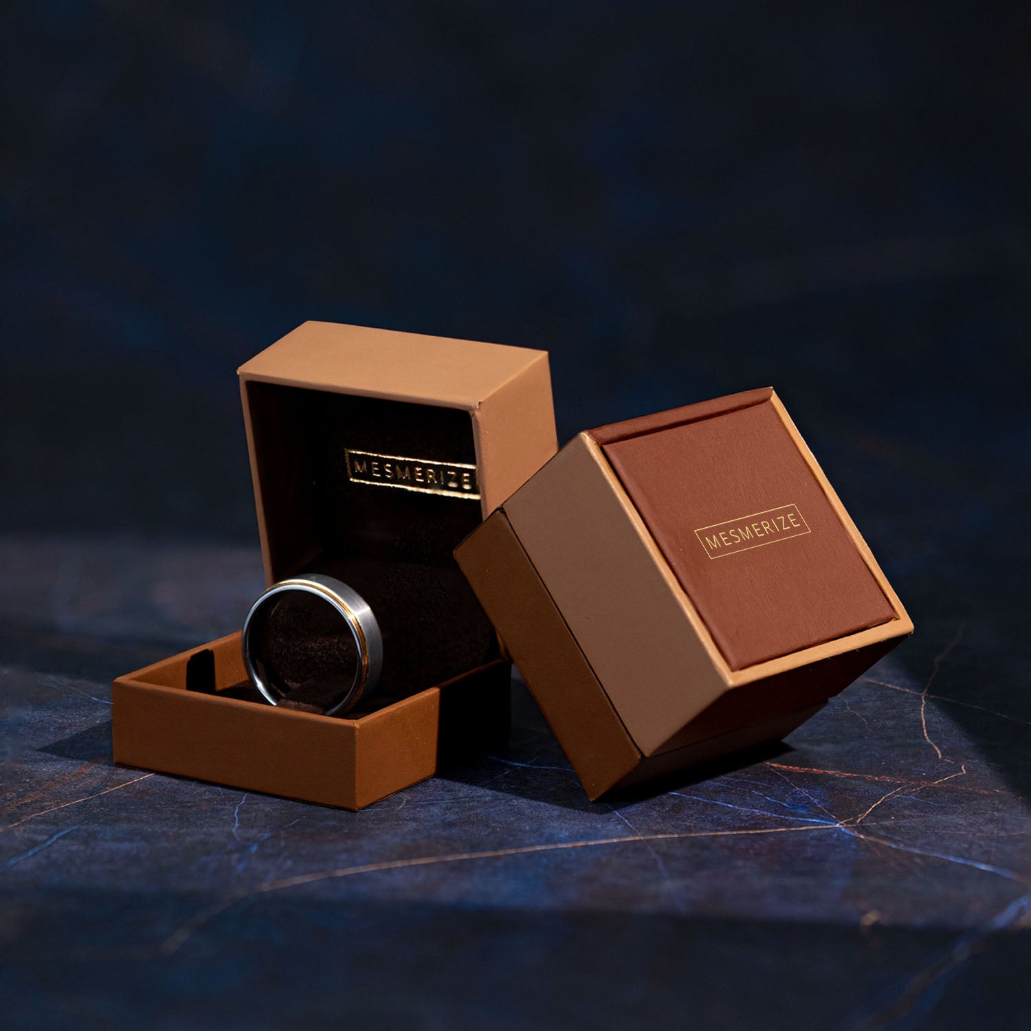 Gunmetal Inlay Gold-Edged Tungsten Carbide Band Ring