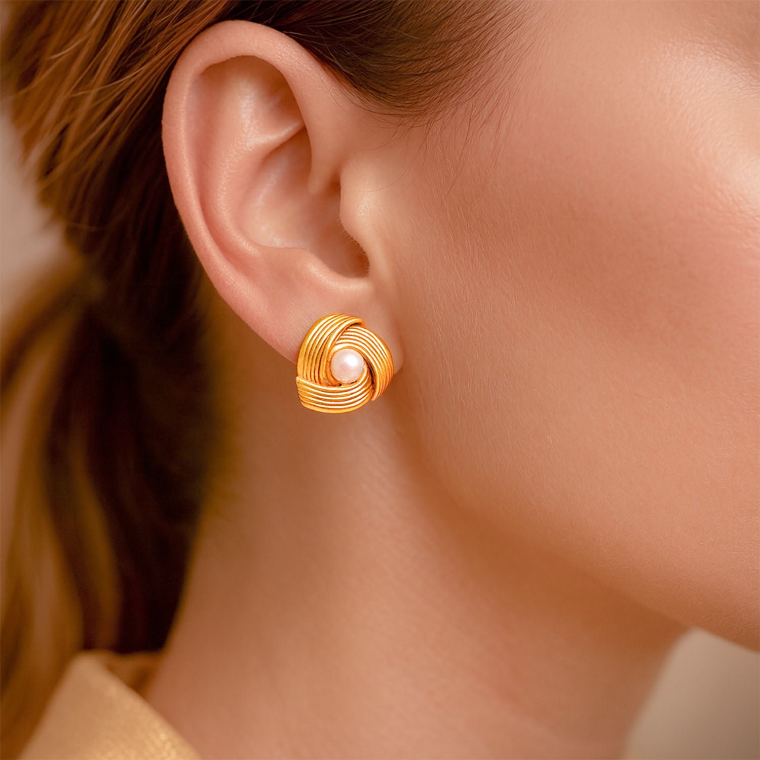Juliette Pearl Knot 18K Gold Stud Earrings - Mesmerize India