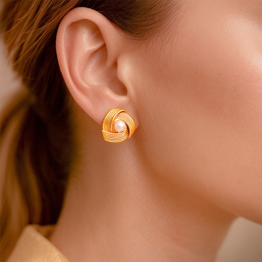 Juliette Pearl Knot 18K Gold Stud Earrings