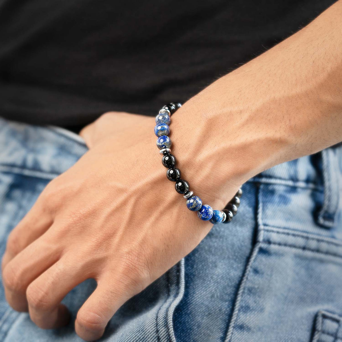 Knowledge Gloss Onyx And Lapis Lazuli Natural Stone Bracelet 2