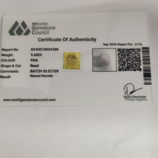 Kunzite lab certificate 8