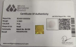 Kunzite lab certificate 4