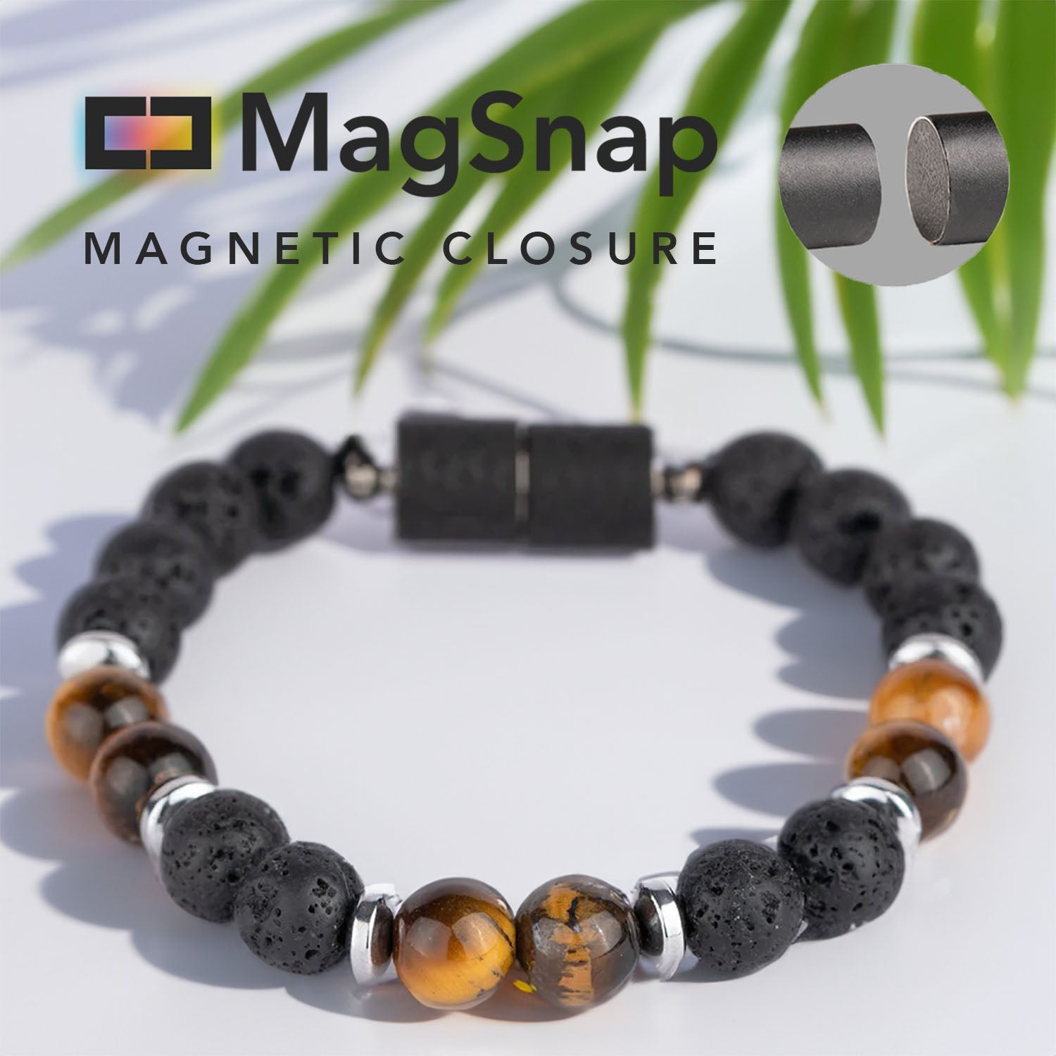 Natural Stone Jewellery Lava and Tiger Eye Natural Stone Bracelet with MagSnap