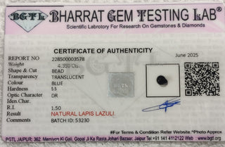 Lapis Lazuli lab certificate 4