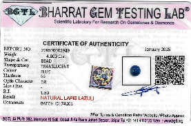Lapis Lazuli lab certificate 1