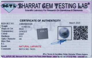 Larvikite lab certificate 1