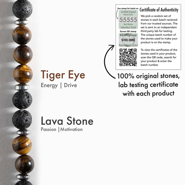 Lava and Tiger Eye Natural Stone Bracelet with MagSnap