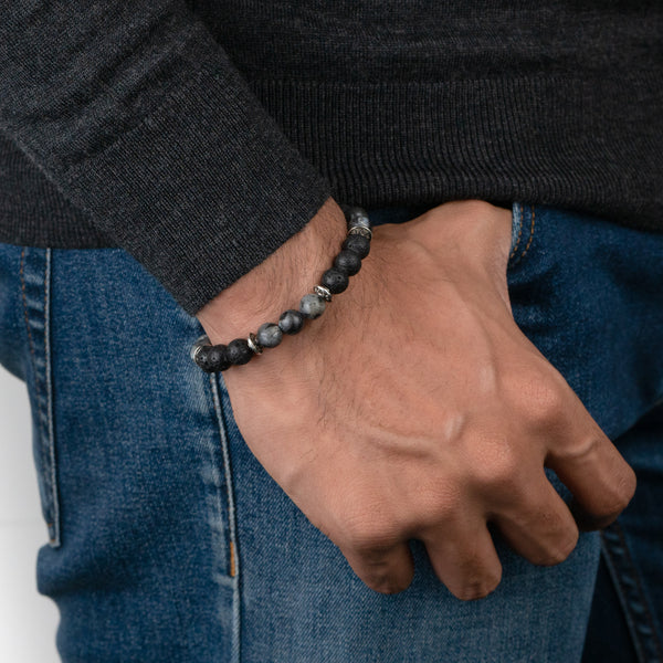 Spiritual Lava and Larvikite Natural Stone Bracelet with MagSnap