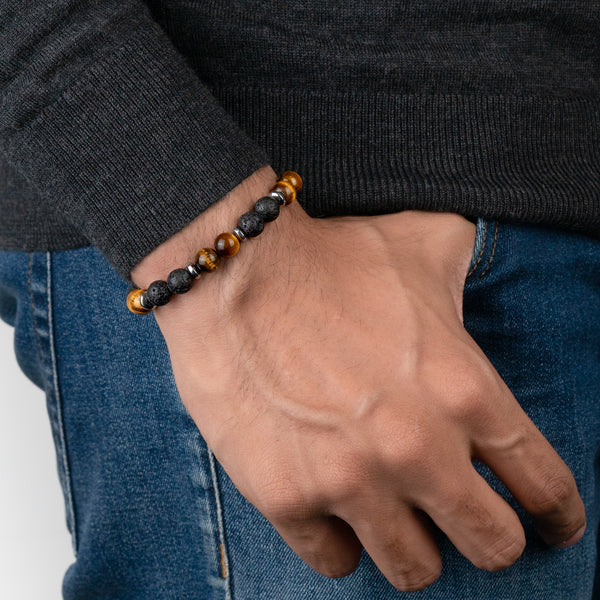 Lava and Tiger Eye Natural Stone Bracelet with MagSnap