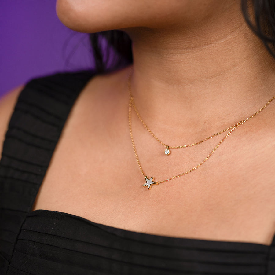 Ariel Gold Layered MOP Star Necklace