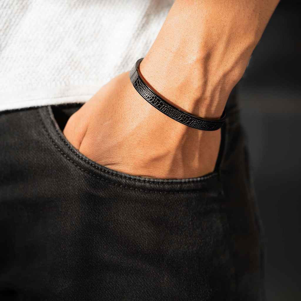 Buy Best Black Leather Kada Style Bracelet for Men Online Mesmerize