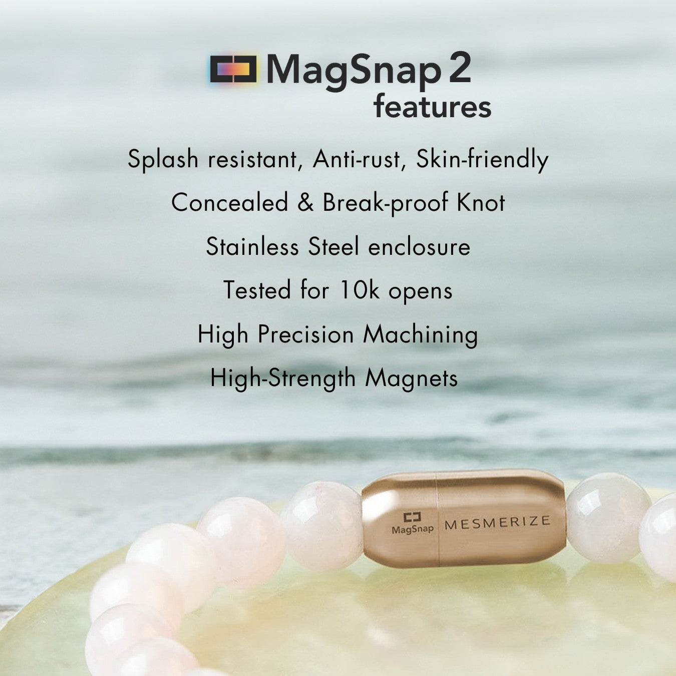 Non-Personalised Solace Rose Quartz 9 Chakra Natural Stone Bracelet with Magsnap 2