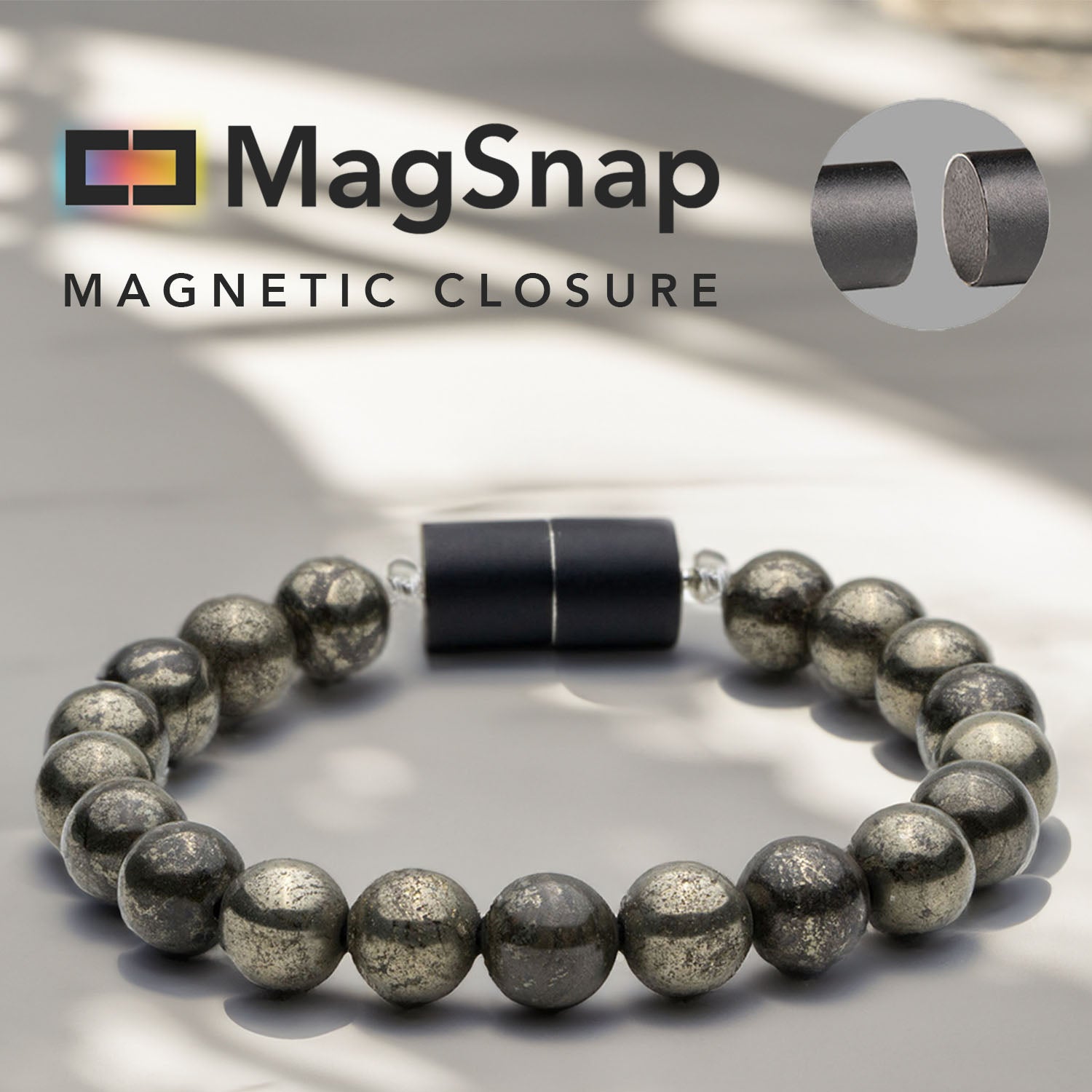 Natural Stone Jewellery Money Magnet Pyrite Natural Stone Bracelet with Magsnap