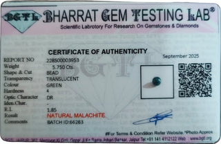 Malachite lab certificate 8