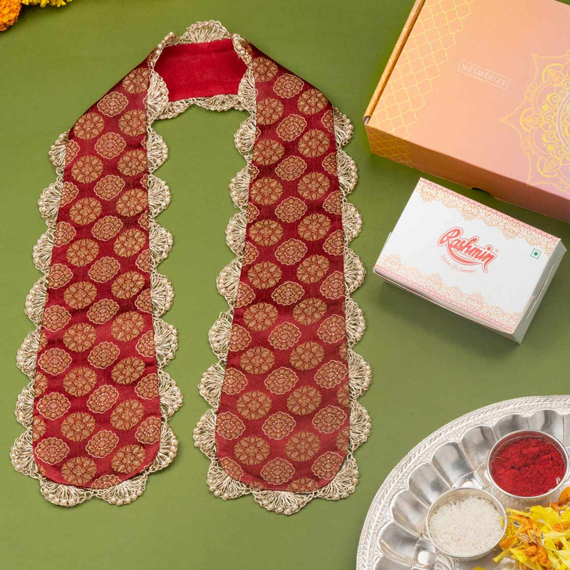 Red Brocade Uparna/khes Premium Hamper For Ganpati Bappa (Prepaid Only)