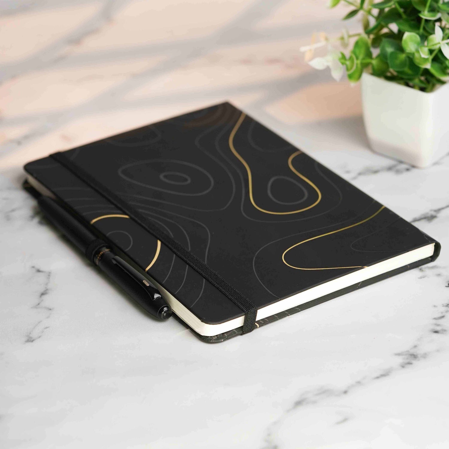 Matte Black Foil Print Diary with  Personalised Pen