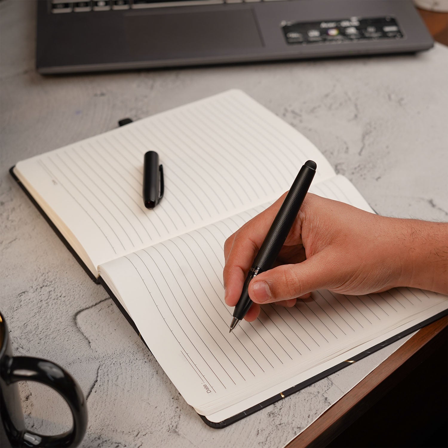 Matte Black Foil Print Diary with Pen