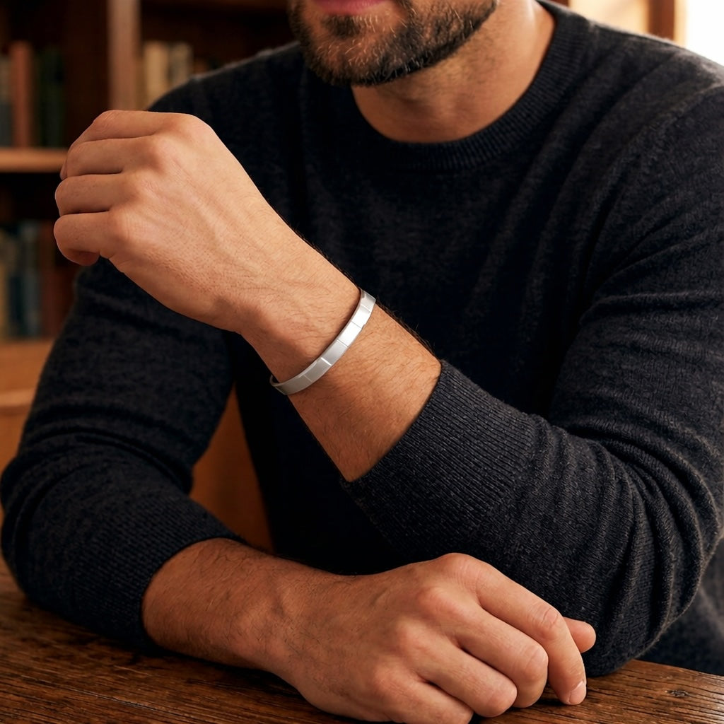 Matte Strike Line Flex Cuff Adjustable Bracelet Silver