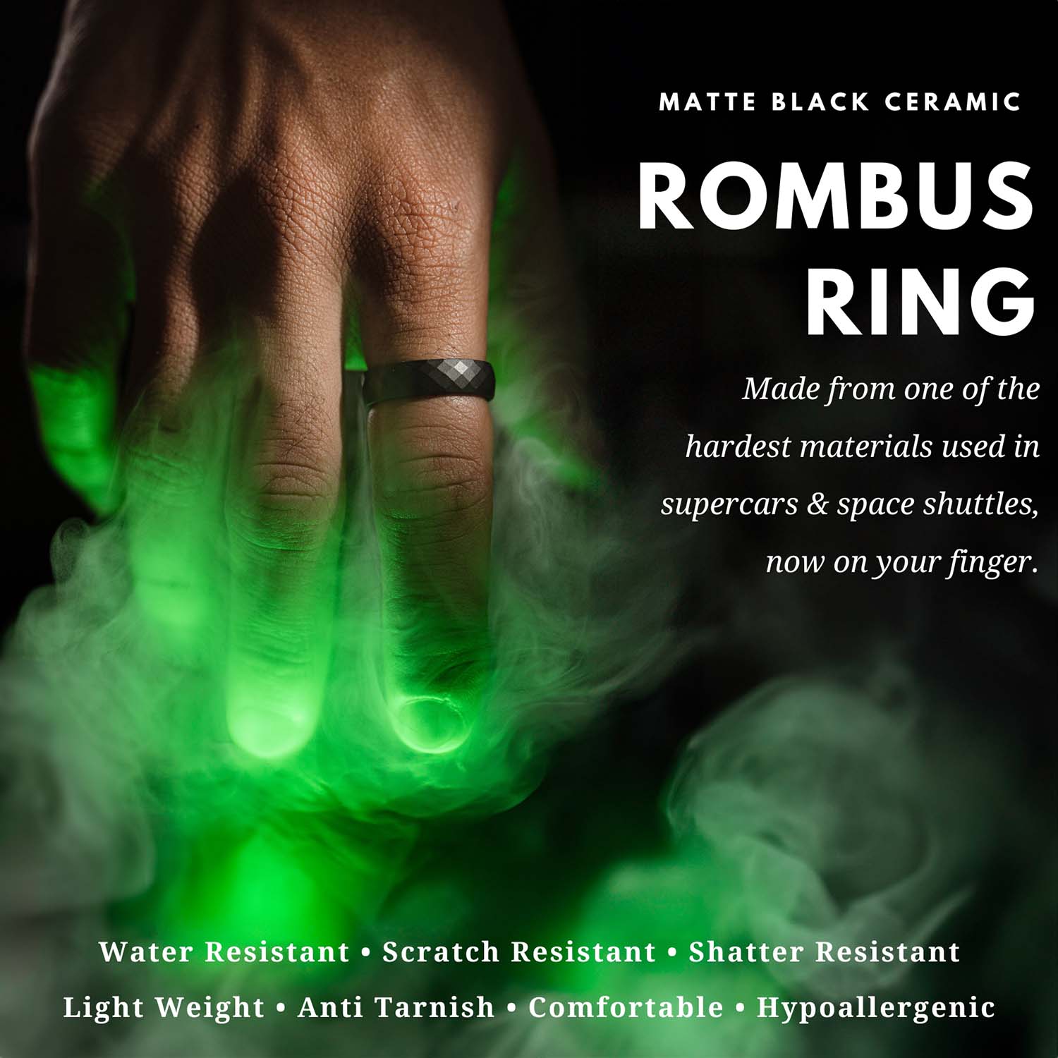 Matte Black Rhombus Ceramic Ring