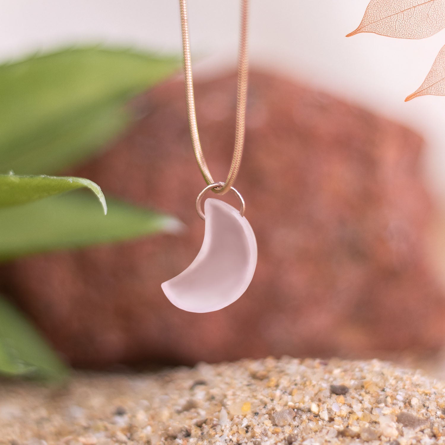 Solace Rose Quartz Natural Stone Moon Necklace